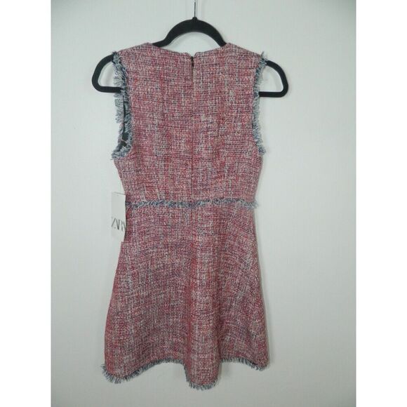 Zara Dress Size X-Small Red Blue Tweed Fringe Pocket Sleeveless Frayed Trim - Picture 9 of 13